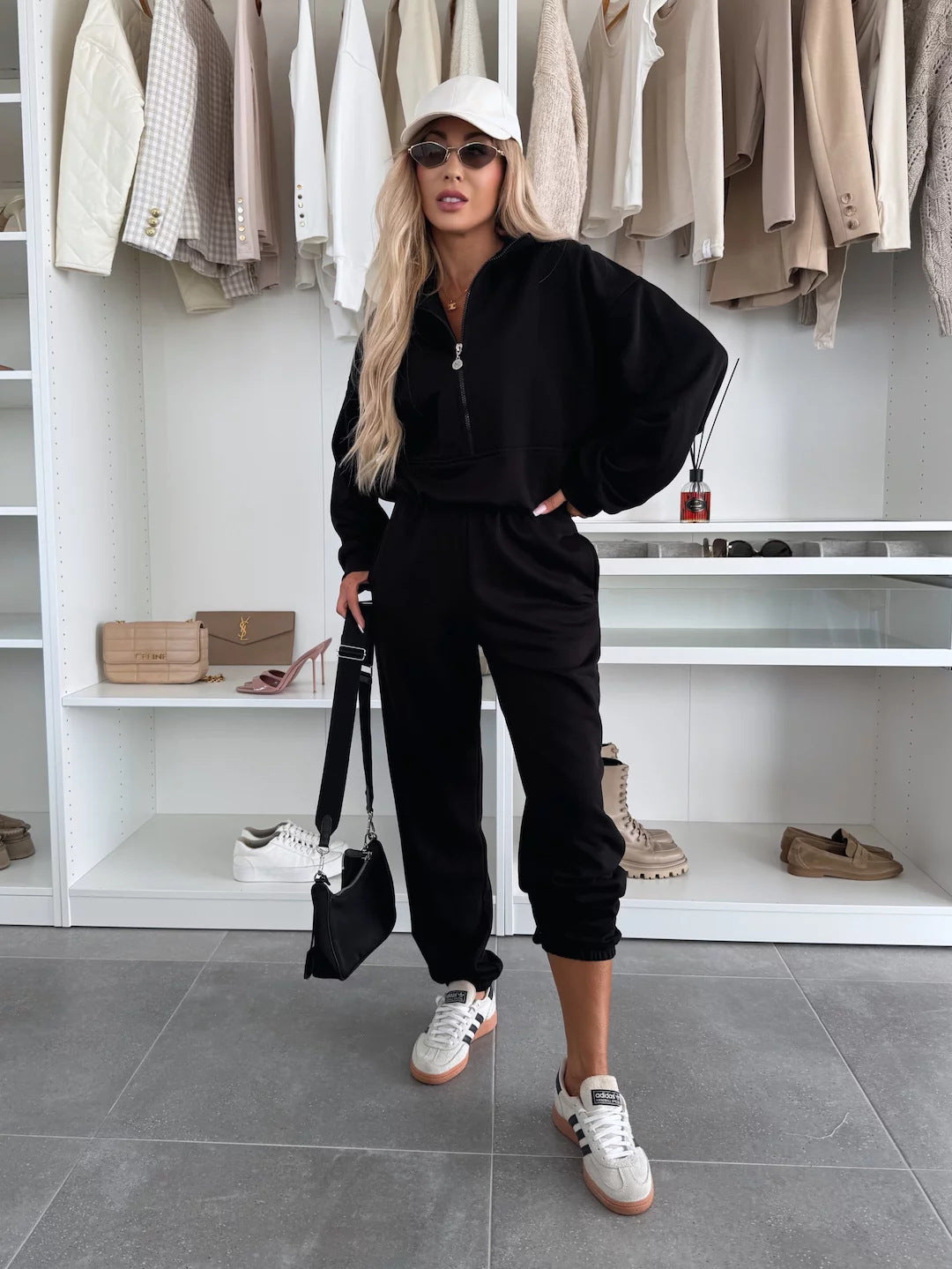 Damen Sportliches Loungewear-Set Stehkragen Reißverschlusshose Bequem