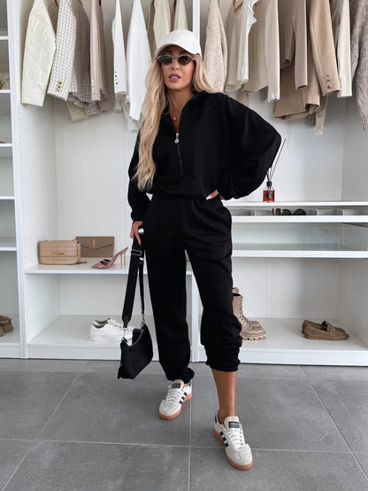 Damen Sportliches Loungewear-Set Stehkragen Reißverschlusshose Bequem