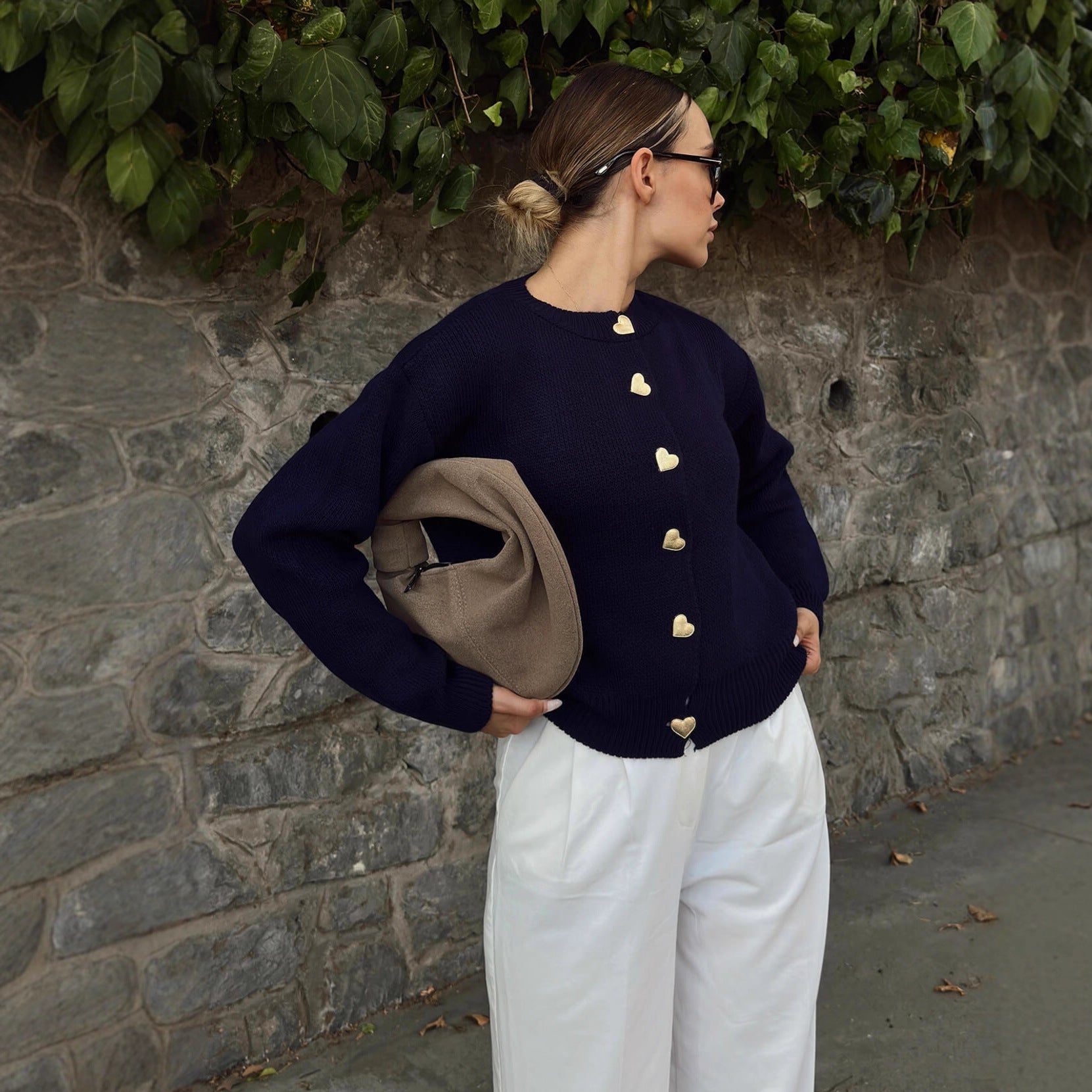Damen Strickjacke Herzen Muster Lässiger Schnitt - Eveloria
