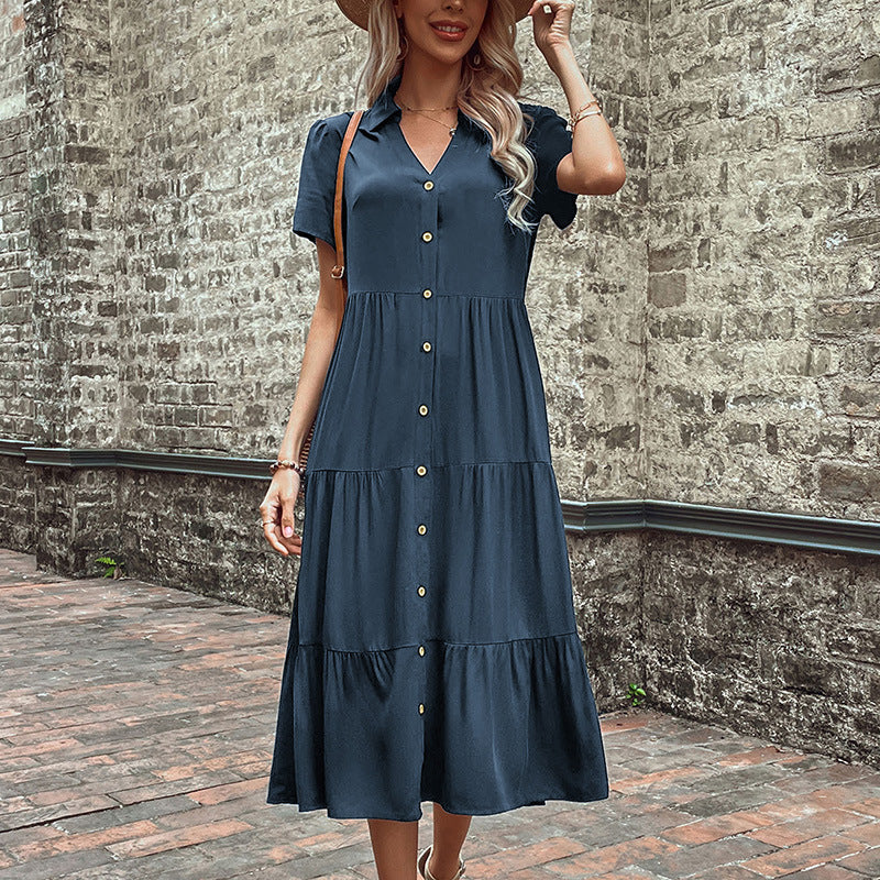 Damen Maxikleid mit Knöpfen und Rüschen Eveloria