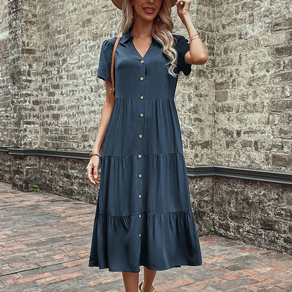 Damen Maxikleid mit Knöpfen und Rüschen Eveloria