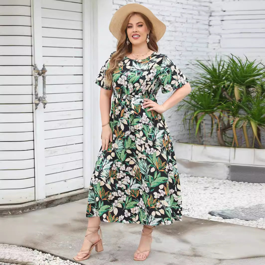 Damen Maxikleid mit Musterung und Band Eveloria