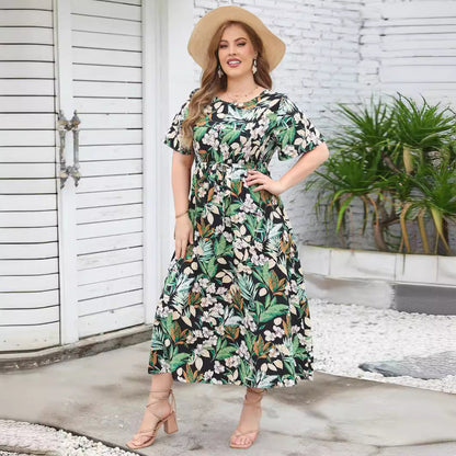 Damen Maxikleid mit Musterung und Band Eveloria