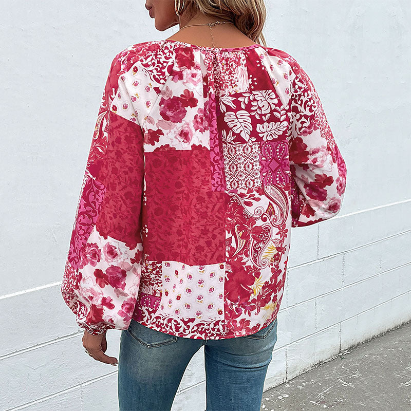 Damen Blusenshirt Florales Muster Lässig Weiße Bluse