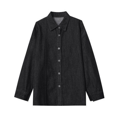 Damen Oversized Denimbluse mit Taschen und Knöpfen Blau