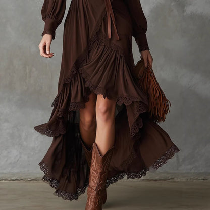 Damen Wickelkleid Spitzendetails Fließender Saum Eveloria