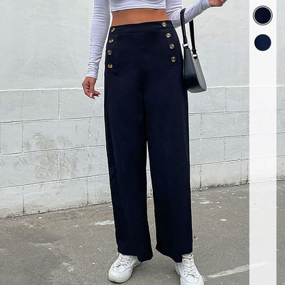 Damen Palazzo-Hose Weite Passform Dekorative Knöpfe - Eveloria