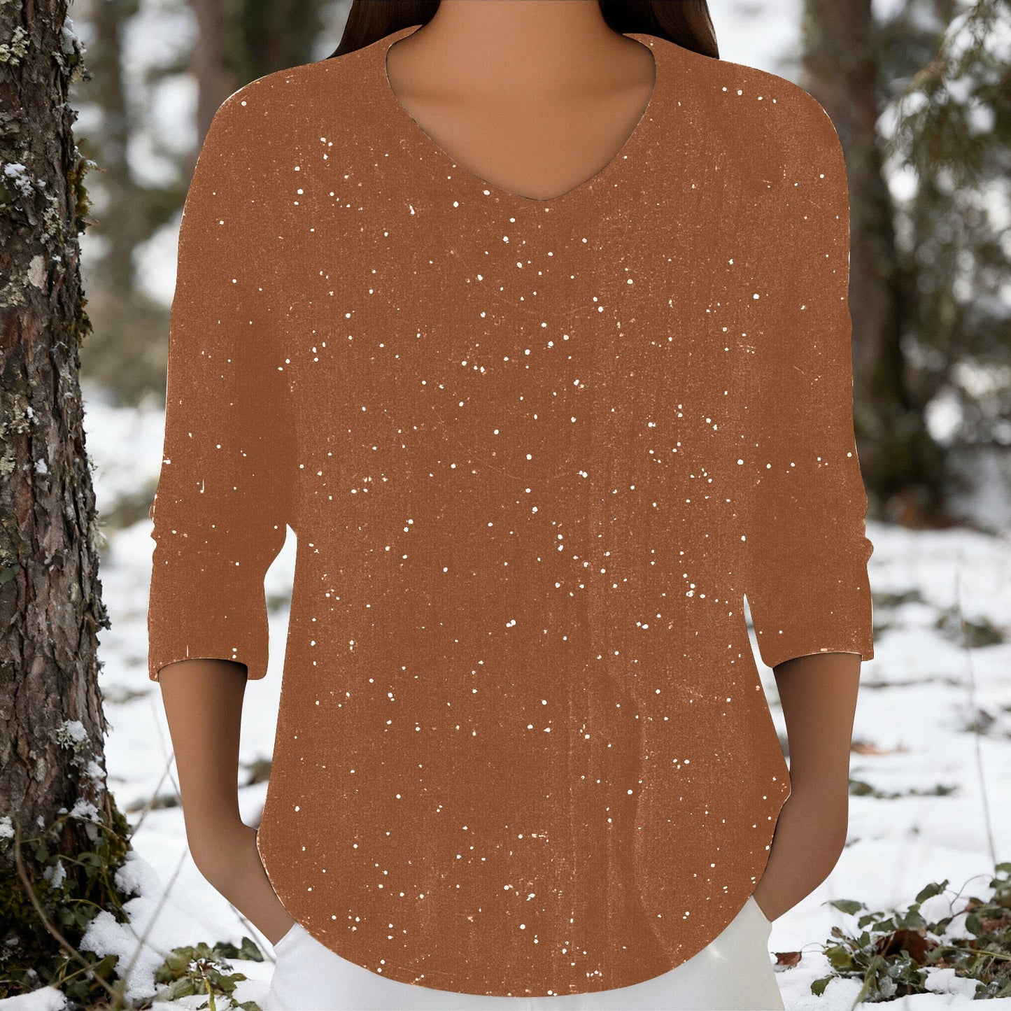 Damen Langarmshirt V-Ausschnitt Eveloria