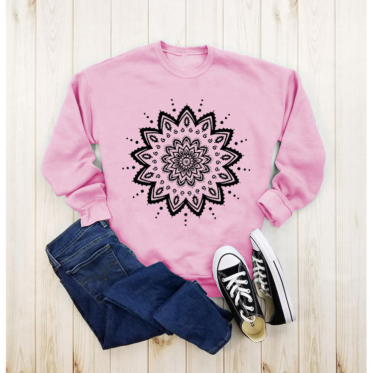 Damen Sweatshirt Mandala-Design Lässig Grau Eveloria