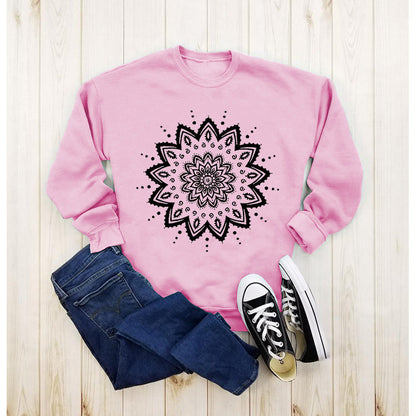 Damen Sweatshirt Mandala-Design Lässig Grau Eveloria