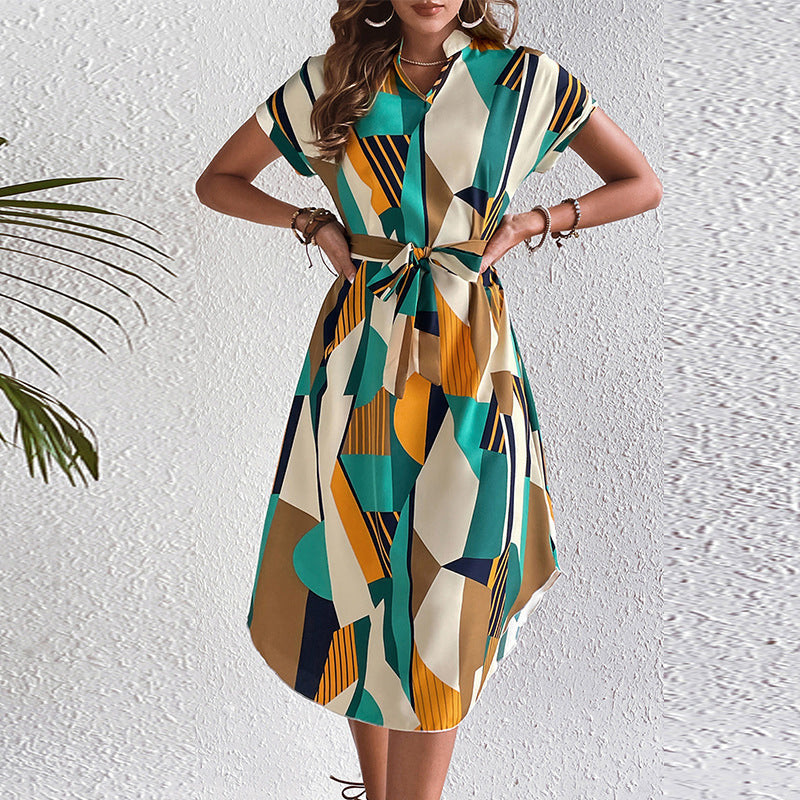 Damen Maxikleid Geometrisches Design Taillengürtel - Eveloria