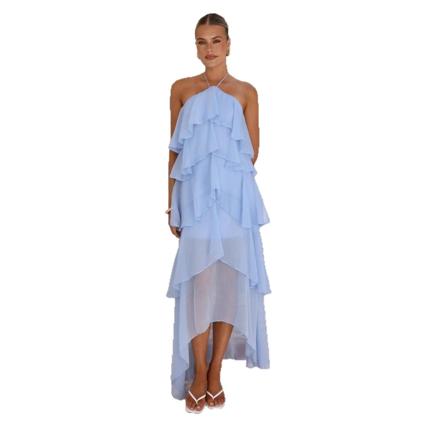 Damen Maxikleid mit Überwurf und Rüschen Floral Elegant