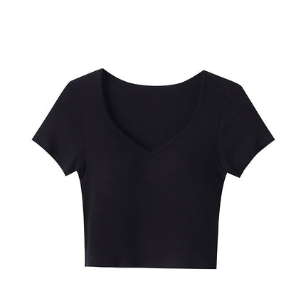 Damen Crop- Kurzärmlig V-Ausschnitt Eveloria