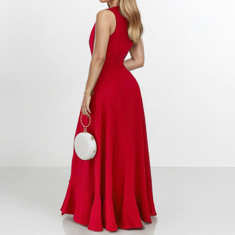 Damen Maxikleid Asymmetrischer Saum Rüschendetails