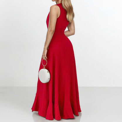 Damen Maxikleid Asymmetrischer Saum Rüschendetails