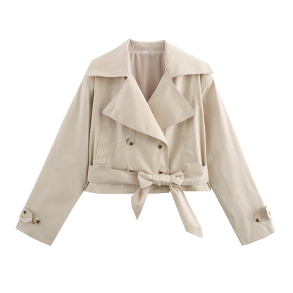 Damen Kurzjacke mit Kragen und Gürtel Eveloria