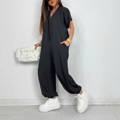 Damen Jumpsuit Oversized Leopardenmuster mit Taschen