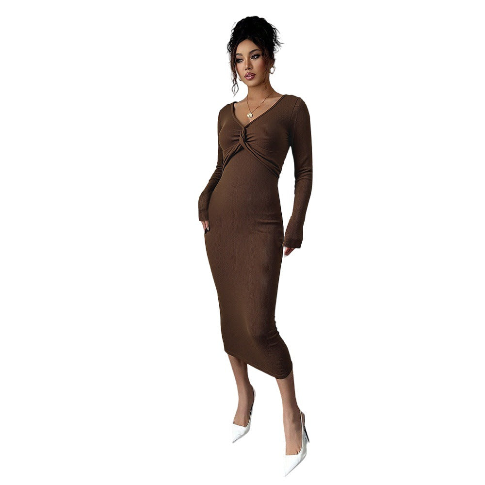 Damen Jersey Midikleid Figurbetont Länge Mit Ärmeln Eveloria