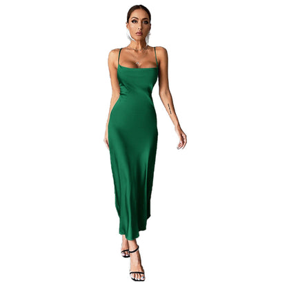 Damen Satin Maxikleid Spaghetti-Träger Fließend Eveloria