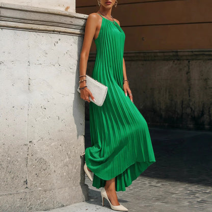 Damen Maxikleid Plissiert Verstellbare Träger Eveloria
