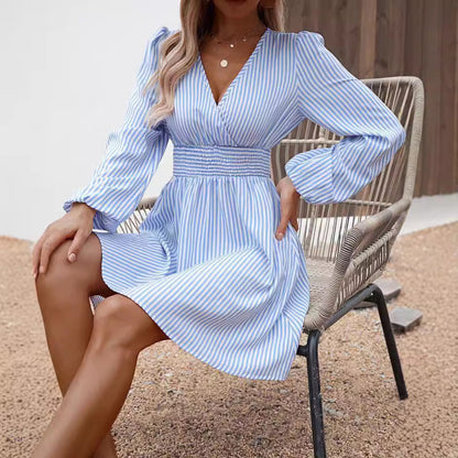 Damen Wickelkleid Streifenmuster Elastisch