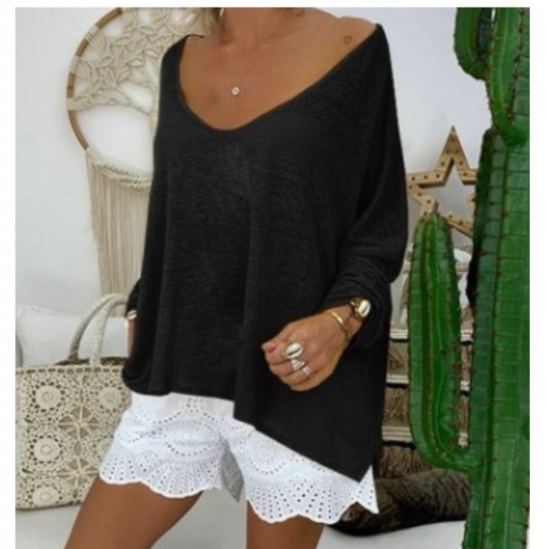 Damen Oversize-Shirt mit V-Ausschnitt und langen Ärmeln