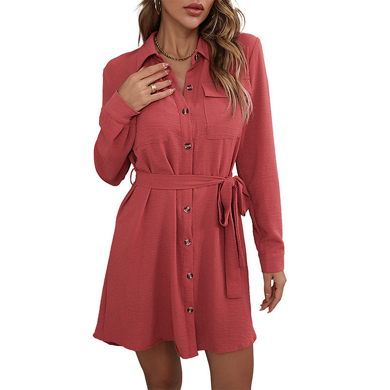 Damen Hemdblusenkleid Taillierbarer Gürtel Elegante Knöpfe
