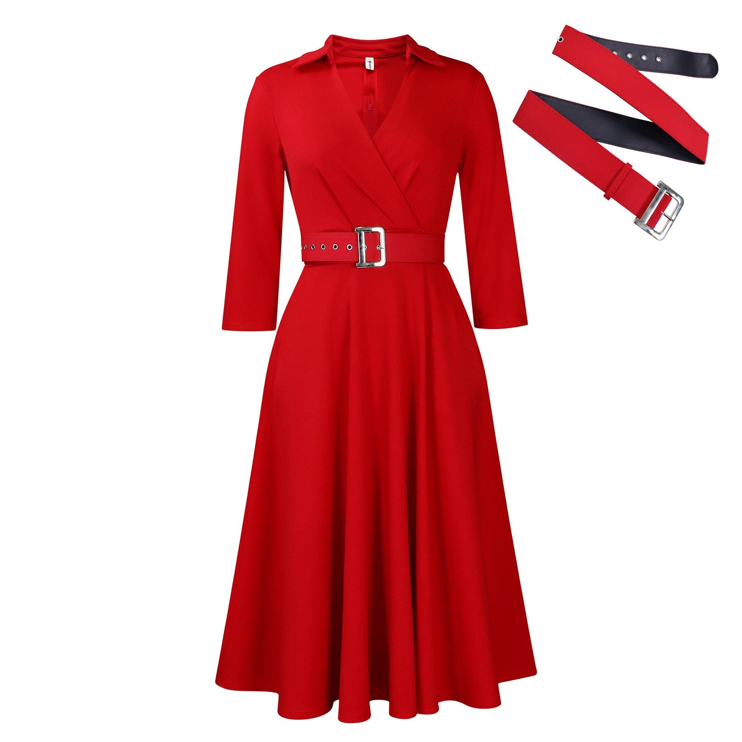 Damen Wickelkleid Tailliert Abnehmbarer Gürtel Eveloria