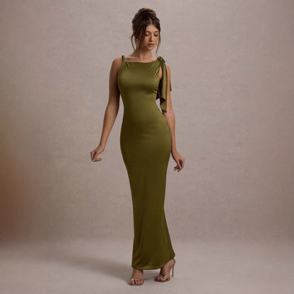 Damen Maxikleid Asymmetrischer Träger Figurbetont Eveloria