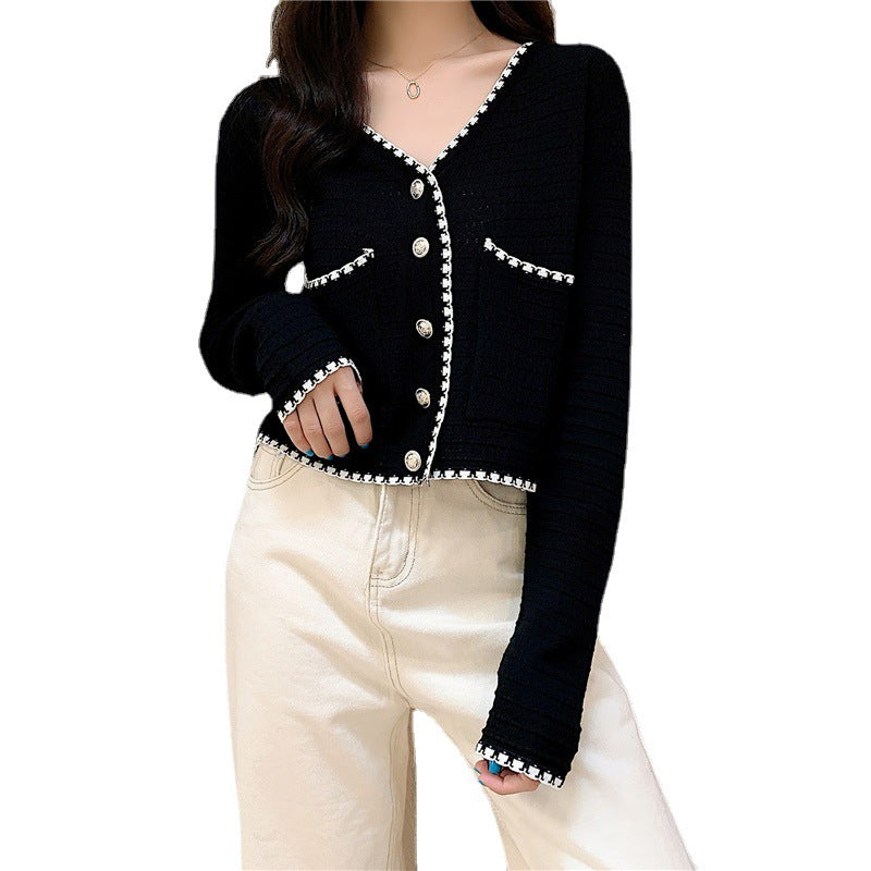 Damen Strickjacke Kontrastdetails Knopfleiste Eveloria