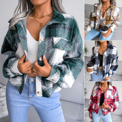 Damen Karo Overshirt mit Druckknöpfen und Brusttaschen - Eveloria