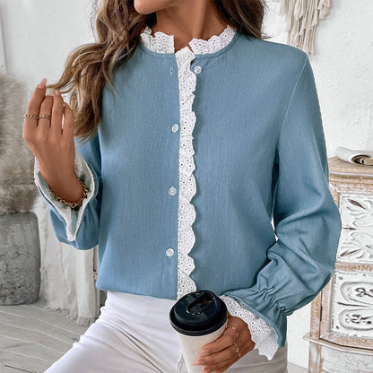 Damen Bluse Rüschen Knopf Detail Eleganz - Eveloria