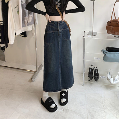 Damen Jeansrock Hochschlitz Eveloria