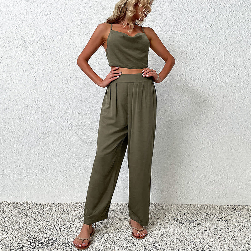 Damen Jumpsuit Weiter Schnitt Hoher Bund Eveloria - Eveloria