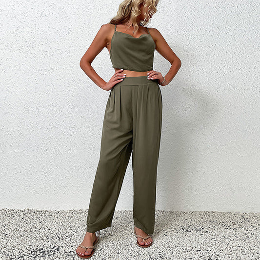 Damen Jumpsuit Weiter Schnitt Hoher Bund Eveloria - Eveloria
