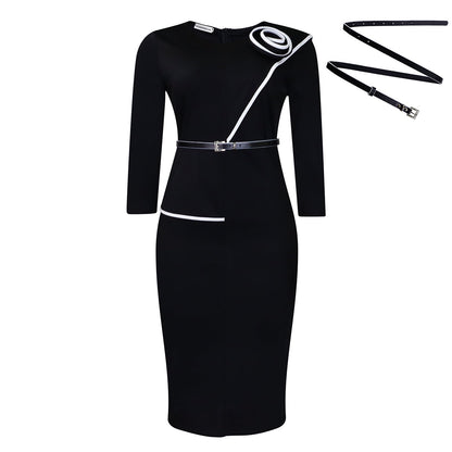 Damen Etuikleid mit Gürtel Modern Elegant Eveloria