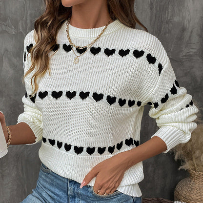 Damen Strickpullover Herzmotiv Lässiger Schnitt Eveloria