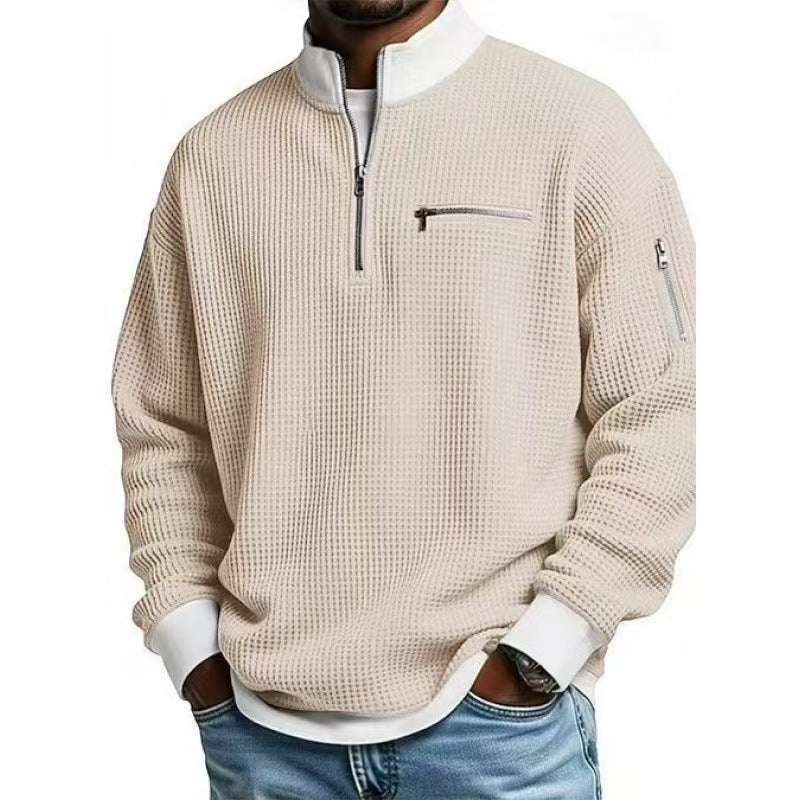 Herren Sweatshirt Hochkragen Reißverschluss Grau Eveloria