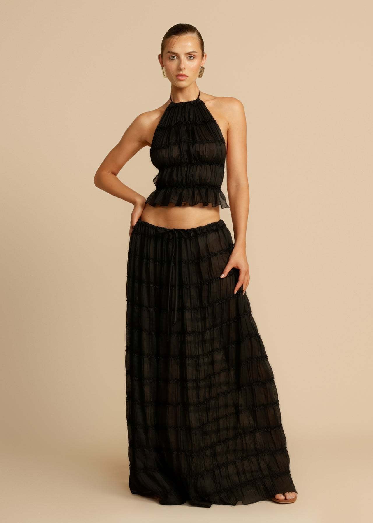 Damen Maxikleid Gerafftes Oberteil Eleganter Taillenauschnitt