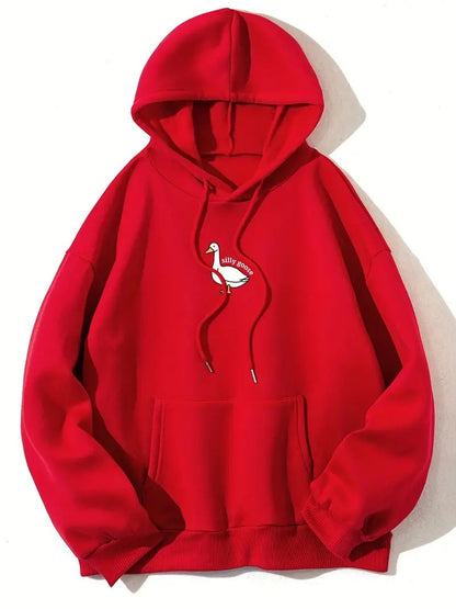 Damen Kapuzenpullover Gänsemotiv Weiches Fleece Innen Eveloria