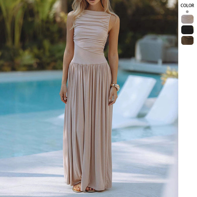 Damen Maxikleid mit Faltenwurf und hohem Bund - Eveloria
