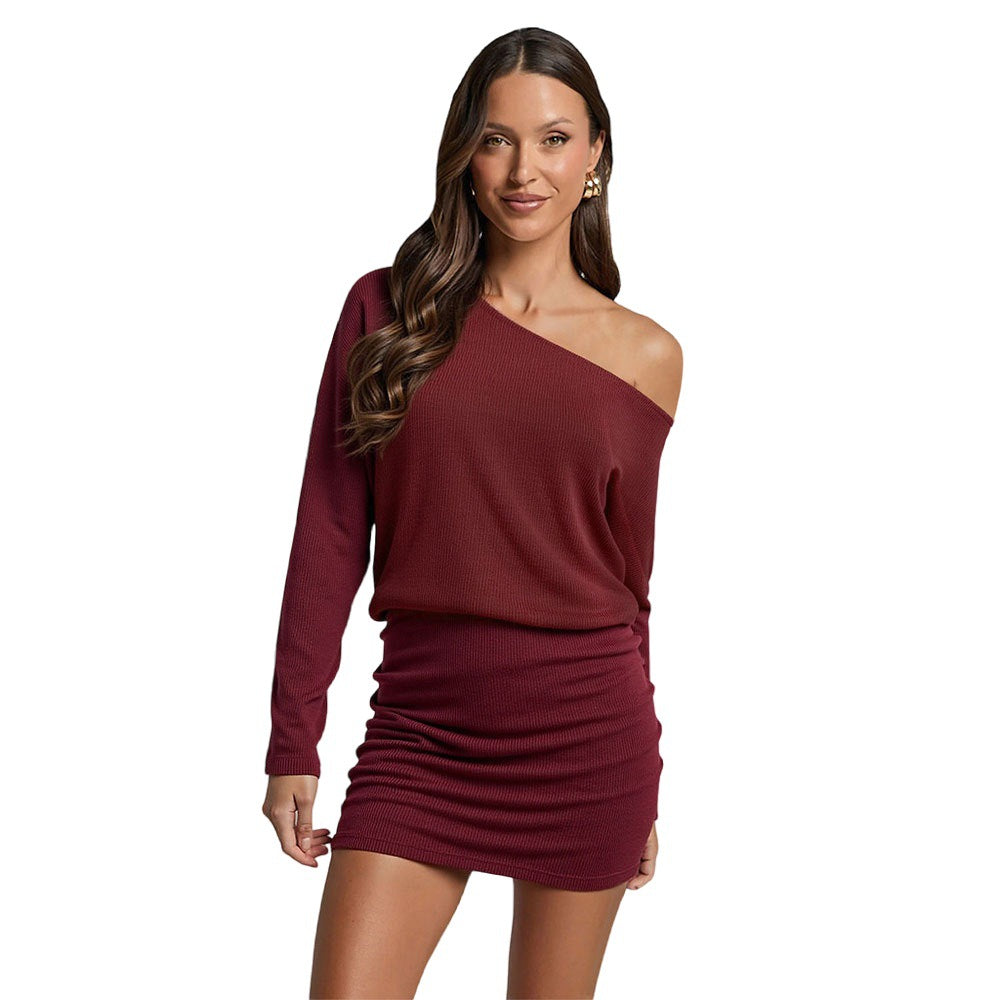 Damen One-Shoulder-Kleid Rippstruktur Eveloria