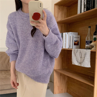 Damen Oversized Pullover Weiches Strick Grau