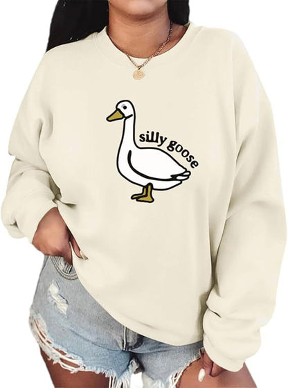 Damen Sweatshirt Entenmotiv Lässig Grün Eveloria