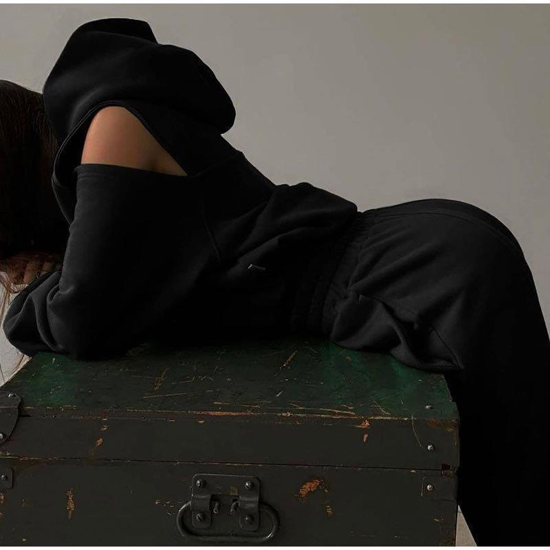 Damen Hoodie-Oberteil Offene Schultern Locker Passform Eveloria