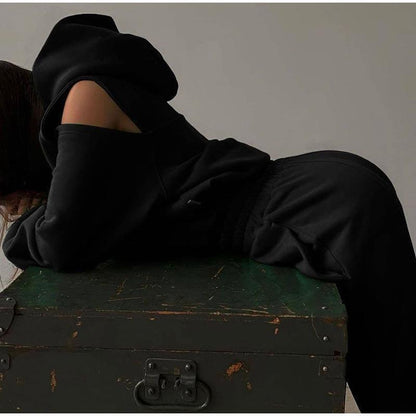 Damen Hoodie-Oberteil Offene Schultern Locker Passform Eveloria