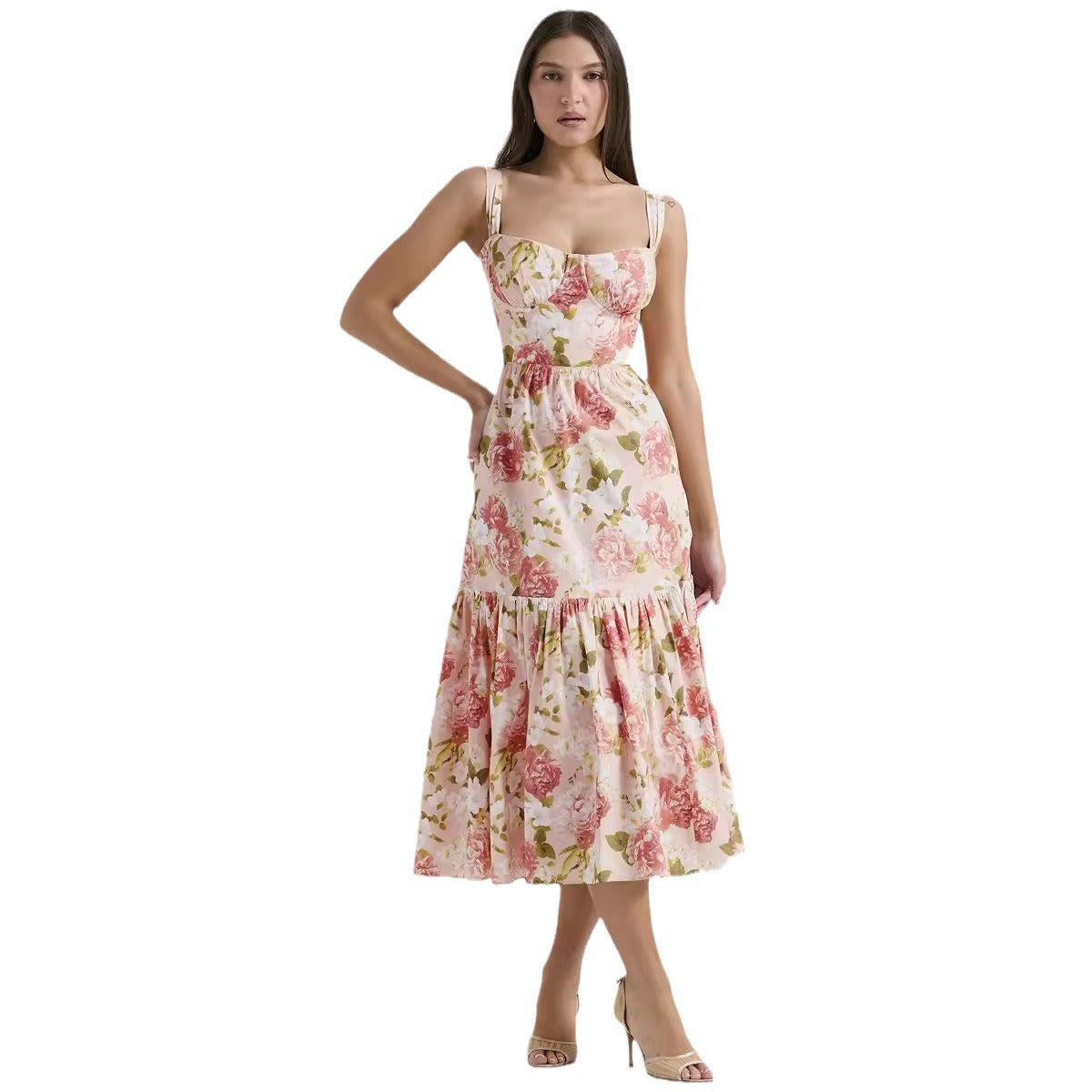 Damen Maxi-Kleid Floralmuster Seitentaschen Eveloria