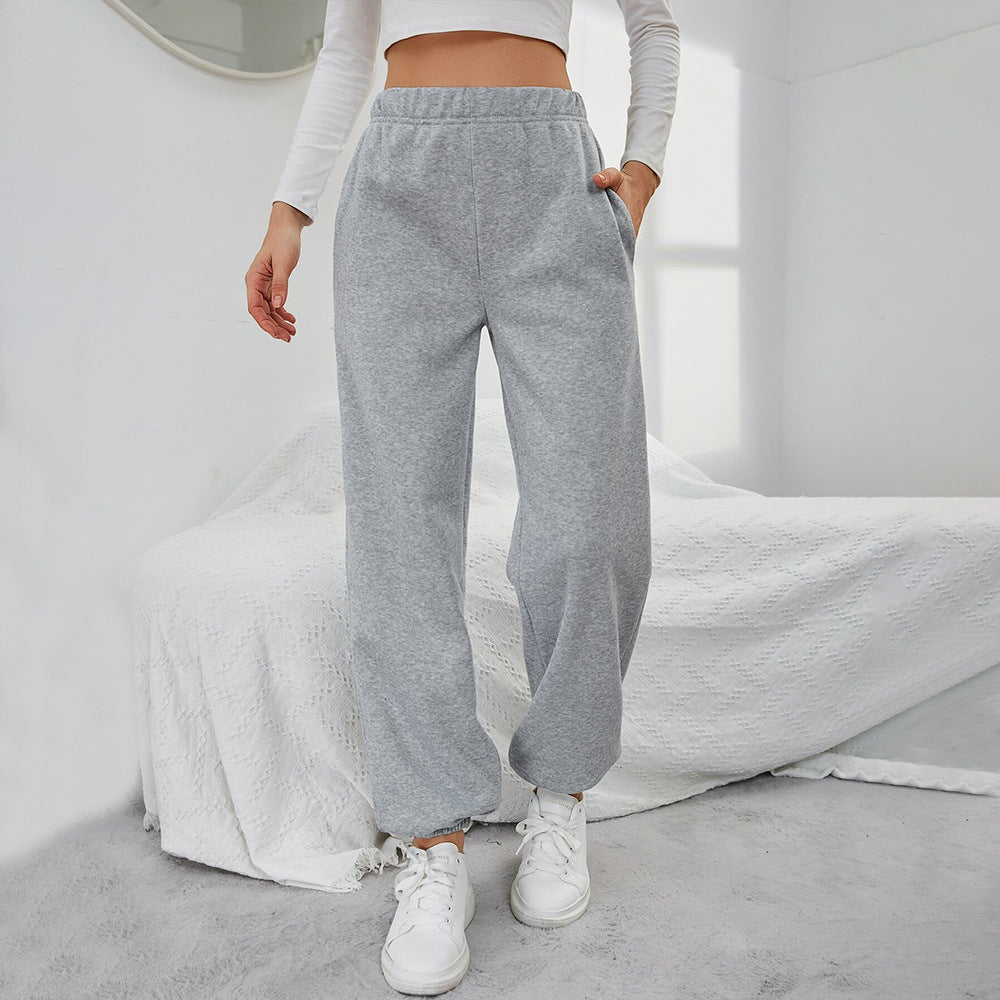 Damen Sweatpants Elastischer Bund Seitentaschen Beige - Eveloria