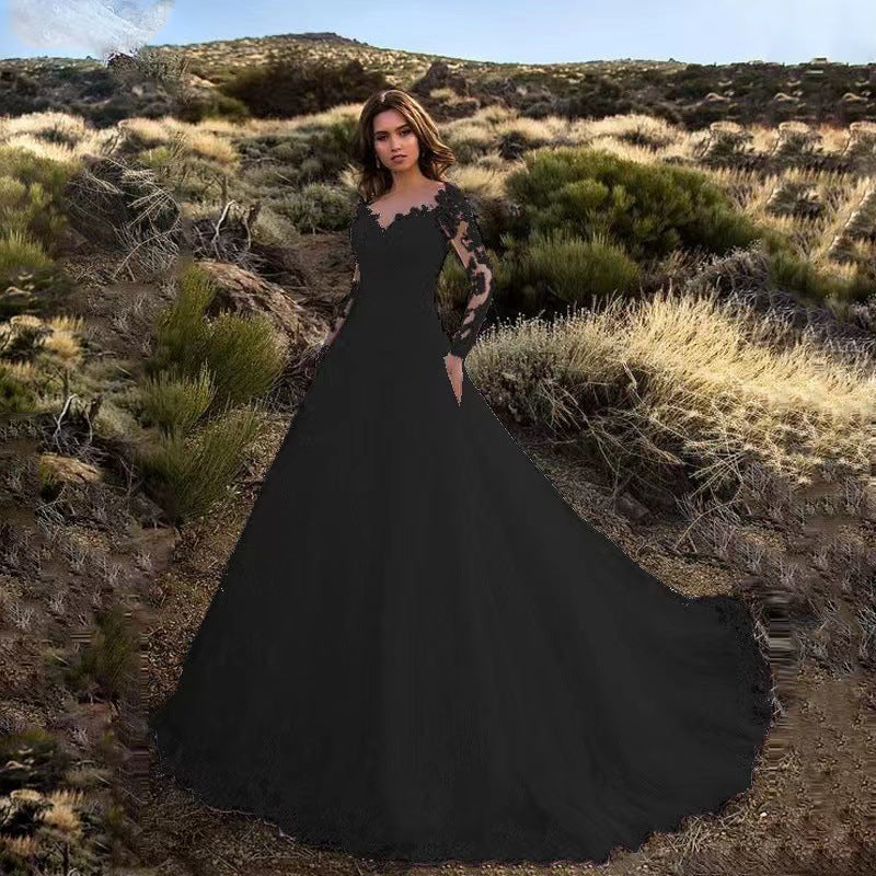 Damen Abendkleid Spitze V-Ausschnitt Langärmlig Eveloria