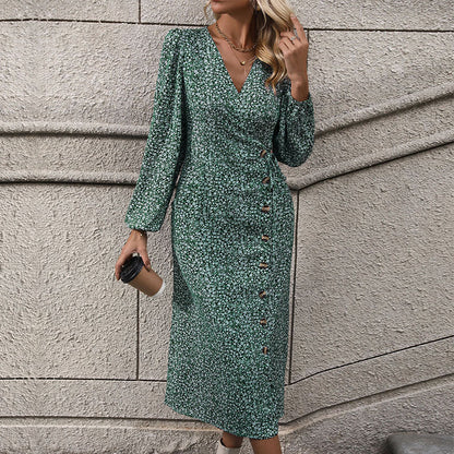 Damen Wickelkleid Florales Muster Knöpfe Eveloria